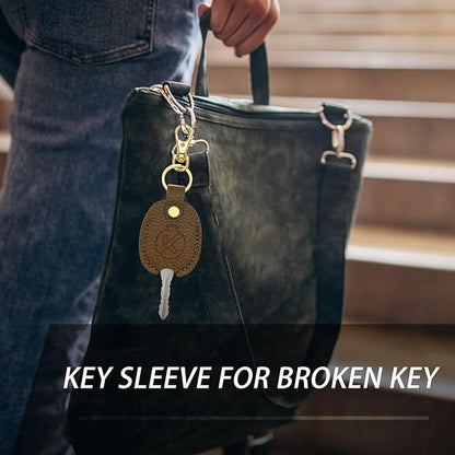 Leather Key Sleeve for Broken Key, Car Key Cover, Key Loop Replacment, Key Fod Protector Keychain for Women/Men