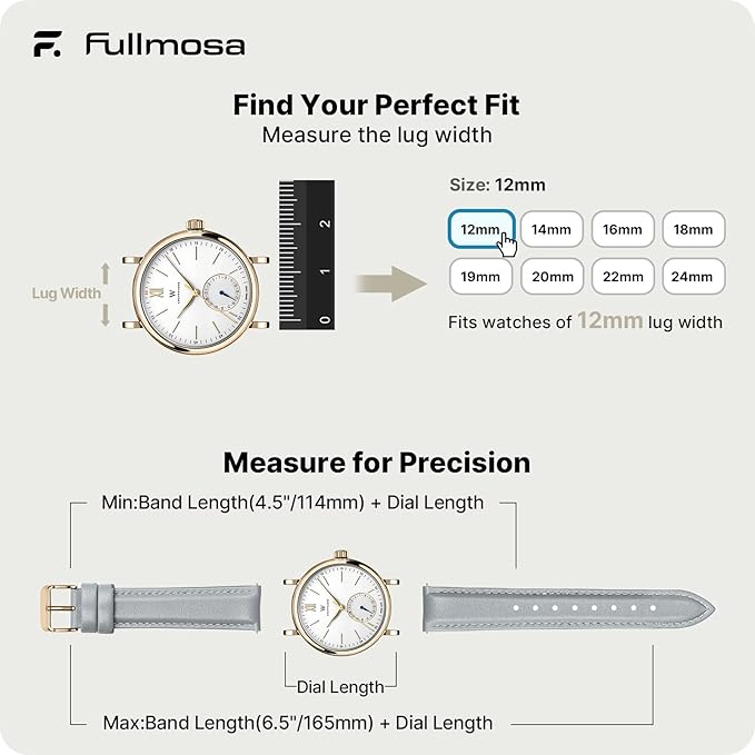 Fullmosa Watch Band, Quick Release Leather Watch Strap for Men Women, Replacement Bands Width 12mm 14mm 16mm 18mm 19mm 20mm 21mm 22mm 24mm