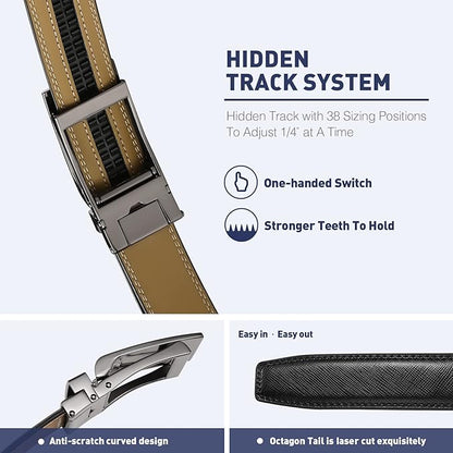 Men's Belt, Leather Ratchet Belt For Men's Dress 3.0cm,1 1/8" Size Adjusted Automatic Buckle