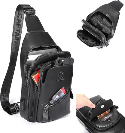 LUKZIJAES Genuine Leather Sling Bag for Men