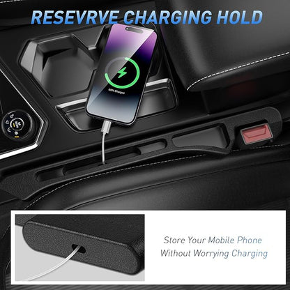 Car Seat Gap Filler 2Pack, Inserts Between Seats Console with Organizer Storage Upgraded Phone Holder Car Side Seat Gap Fillers Cars Front Seats Fill Plug Car Essentials for Vehicle SUV Truck (Black)