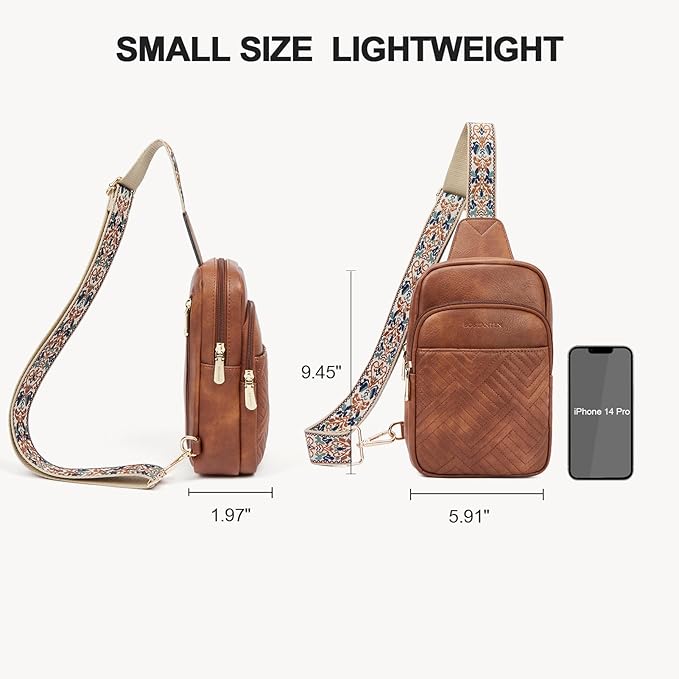 BOSTANTEN Sling Bag Quilted Crossbody Bags for Women Cross Body Purse Leather Fanny Pack with Adjustable Guitar Strap