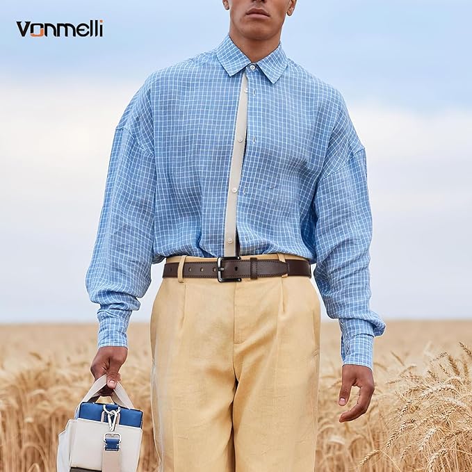 VONMELLI Nickel Free Leather Belt for Men, Non Metal TSA Approved Men’s Belt for Jeans with Hypoallergenic Buckle