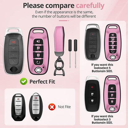 For Nissan Key Fob Cover Accessories- Matte TPU Key Fob Cover with Leather Keychain for 2023 2024 2025 2026 Rogue Pathfinder Versa 2025 2026 Sentra Patrol Armada Smart and More