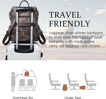 Shrrie Vegan Leather Laptop Backpack for Women 15.6 inch Work Backpack Fashion Travel Backpack Purse for Travel College Work