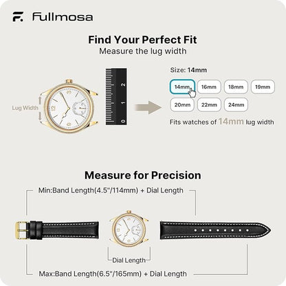 Fullmosa Watch Band, Quick Release Leather Watch Strap for Men Women, Replacement Bands Width 12mm 14mm 16mm 18mm 19mm 20mm 21mm 22mm 24mm