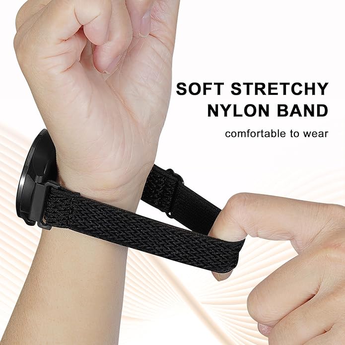 5 Pack Stretchy Nylon Watch Bands Compatible with Garmin Vivoactive 5/6/Forerunner 55/165,20mm Soft Elastic Fabric Adjustable Replacement Sport Straps for Garmin Venu Sq 2 Women Men