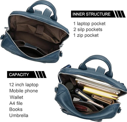 ALTOSY Genuine Leather Backpack Purse for Women Large Shoulder Bag With Laptop Compartment Multiple Pockets(S106 Indigo Blue)