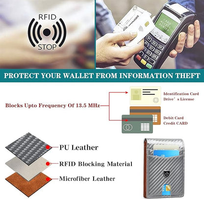 Mens Wallet Leather Credit Card Holder Slim Bifold RFID Blocking Front Pockets Minimalist Wallets for Men with ID Window