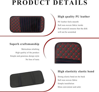 2 PCS Car CD Visor Storage Cases, Large Capacity Auto Sun Visor DVD Holder with 10 Storage Sleeves, Leather Sunshade CD Pocket Interior Decoration for Cars Trucks SUVs (Red)