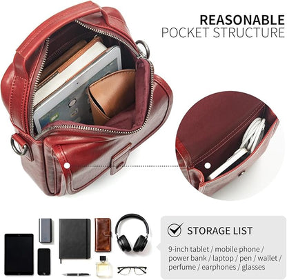 Augus Leather Small Messenger Bag For Men Crossbody Handbag Shoulder Sling Travel Bags for Men Purse Daypack Magnetic Buckle