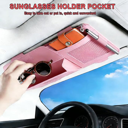 Car Visor Organizer - Sun Visor Storage with Sunglasses Holder,Visor Document Holder and Card Clip Leather Car Interior Accessory Fit for Truck SUV Vehicle