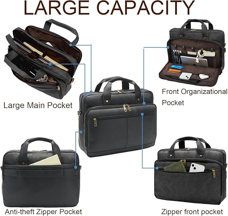 Briefcase for Men Leather Laptop Bag 16 Inch Messenger Bag Vintage Crossbody Laptop Computer Bag for Business,Work,Travel