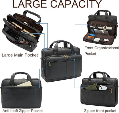 Briefcase for Men Leather Laptop Bag 16 Inch Messenger Bag Vintage Crossbody Laptop Computer Bag for Business,Work,Travel