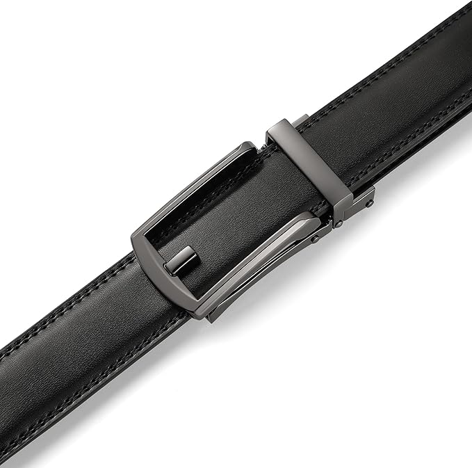 Founders & C Mens Ratchet Belt Leather Click 1 1/4" with Slide Buckle, Casual Dress Belt Adjustable