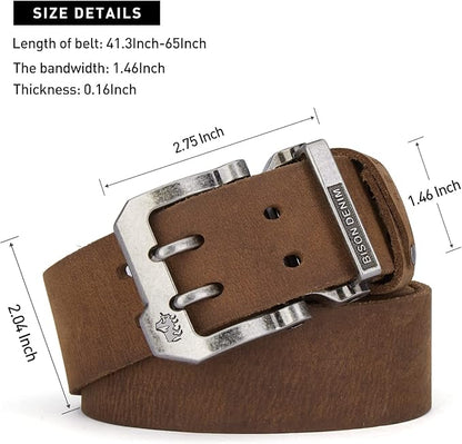 BISON DENIM Men's Belts Leather Dress Genuine Leather Classic Heavy Duty Buckle Belt Casual for Jeans
