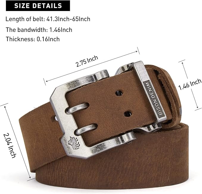 BISON DENIM Men's Belts Leather Dress Genuine Leather Classic Heavy Duty Buckle Belt Casual for Jeans