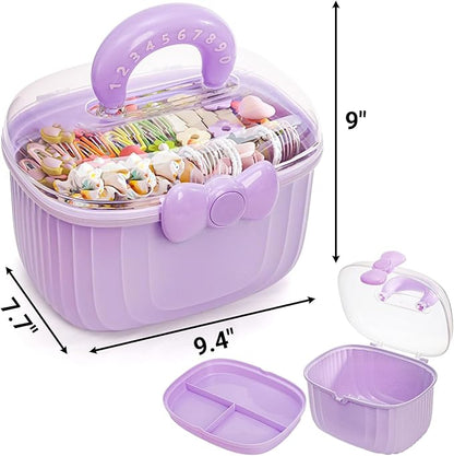 Noamus 10" Multipurpose Storage Box with Removable Tray, 2 Layer Cute Hair Accessories Organizer, Clear Plastic Folding Craft Case for Headbands, Sewing, Clips Ties Supplies, Purple