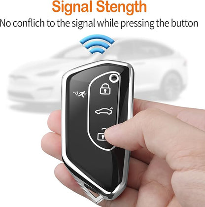Sindeda for Volkswagen Key Fob Cover with Keychain Soft Full Protection Key Shell Key Case Compatible with VW MK8 Golf/GTI Skoda Octavia (Silver)