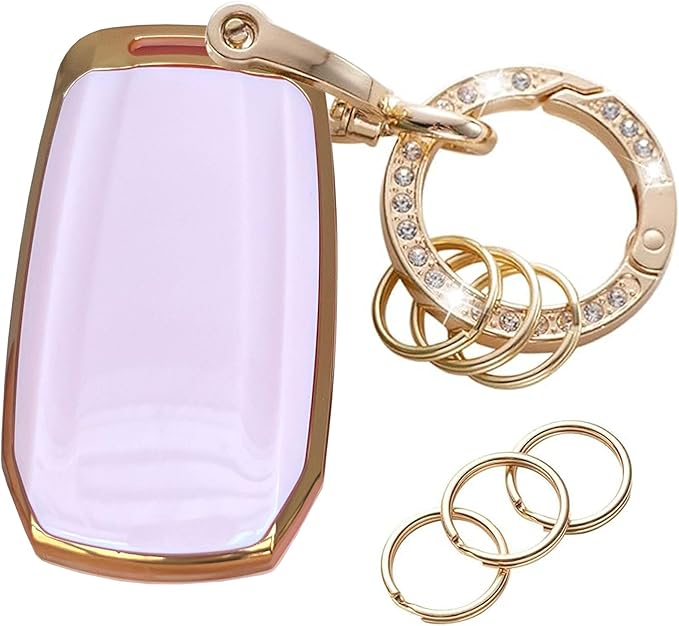 Key Protective Shell for RAM Key Fob Cover with Keychain Fit for RAM 1500 2500 3500 Smart Key Case Accessories (3-Button-Pink-Gold)