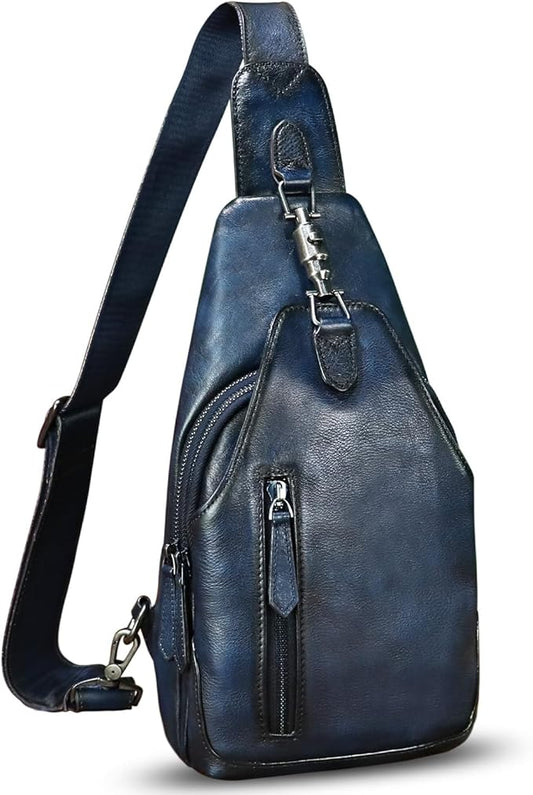 LRTO Genuine Leather Sling Bag for Men and Women Real Leather Shoulder Crossbody Bag Chest Bag Sling Backpack Purse