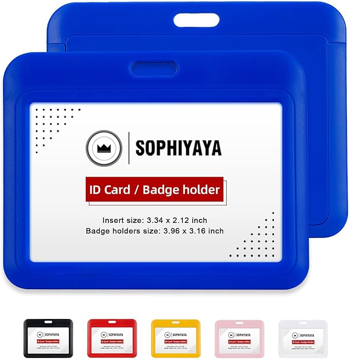 2 Pack Sliding Horizontal Badge Holder Hard Plastic Key Card Work Badge Sleeve for Office School Factory Teacher Student (Blue)