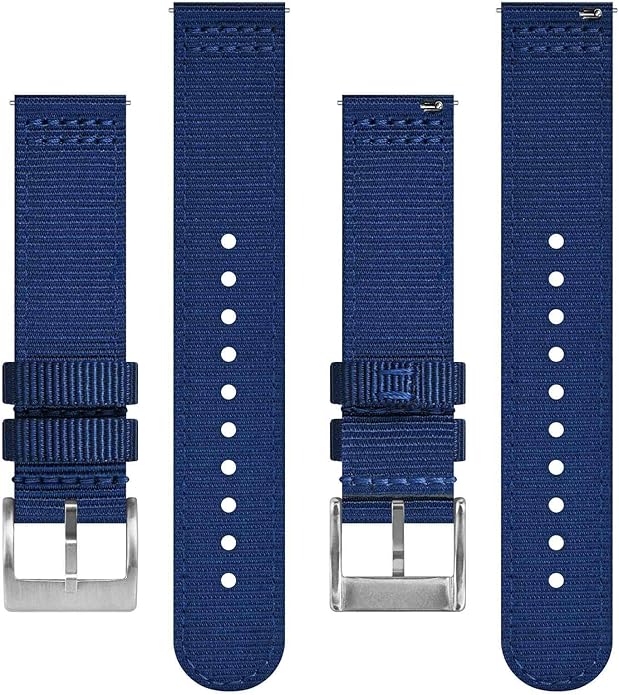 BISONSTRAP Men’s Nylon Watch Bands, Two-Piece Military Watch Straps, Quick Release, Brushed Buckle, Band Width 18mm 19mm 20mm 22mm