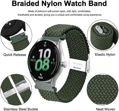 WOCCI 16mm Braided Nylon Watch Band for Men and Women, Quick Release, Silver Stainless Steel Buckle (Khaki Green)