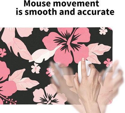 Hibiscus Flowers Desk Mat for Women, Large Waterproof PU Leather Desk Pad with Non-Slip Base, Artistic Office Keyboard Cover for Gaming & Home Work, Tropical Desk Decor (27.56 * 13.78in)