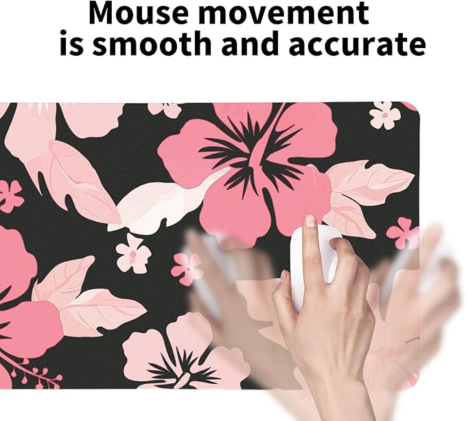 Hibiscus Flowers Desk Mat for Women, Large Waterproof PU Leather Desk Pad with Non-Slip Base, Artistic Office Keyboard Cover for Gaming & Home Work, Tropical Desk Decor (31.5 * 15.75in)