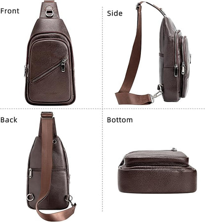Leather Sling Bag Crossbody Bags for Men, Chest Pack for Daily Travel Leisure Sport（Black/Brown）