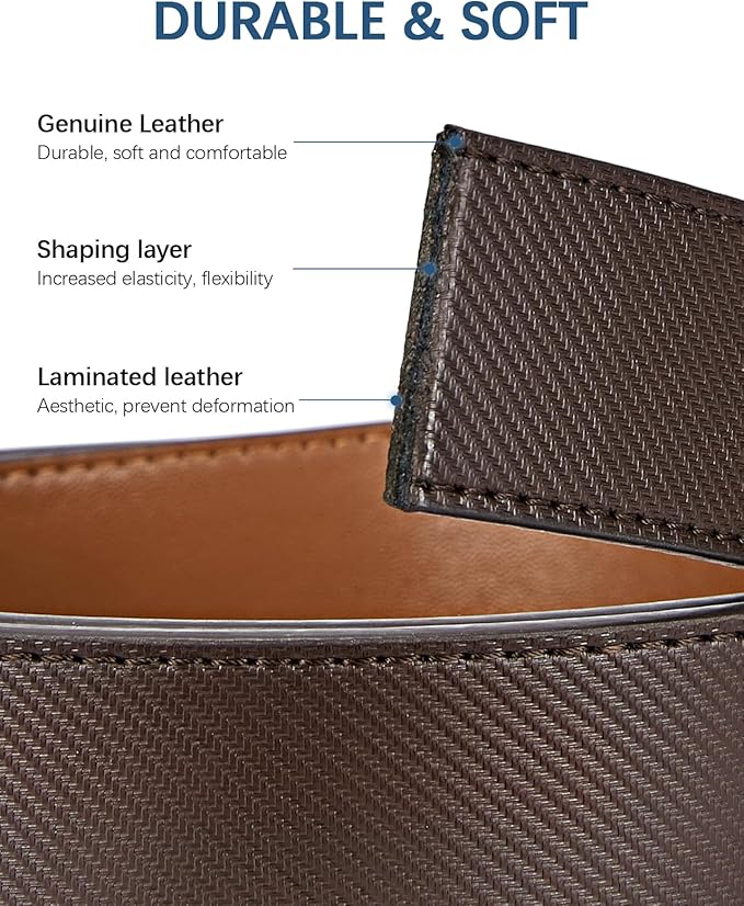 BOSTANTEN Mens Belt Leather Ratchet Belt For Men Dress and Casual with Adjustable Buckle, Trim to Fit