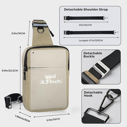 VADOO Sling Bag, Crossbody Bags with RFID & Water Resistant for Women and Men Small Faux Leather Chest Bag for Travel, Khaki