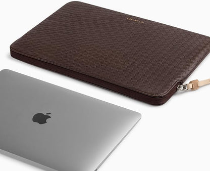 Comfyable Woven Laptop Sleeve 13 Inch 14 Inch Compatible with MacBook Air M5 & MacBook Pro M5 Pro/Max 2026, Faux Leather Mac Travel Case for Men Women, Mocha Brown