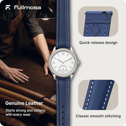 Fullmosa Watch Band, Quick Release Leather Watch Strap for Men Women, Replacement Bands Width 12mm 14mm 16mm 18mm 19mm 20mm 21mm 22mm 24mm