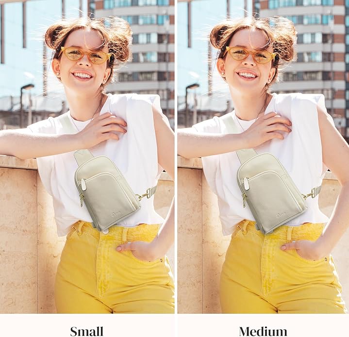 S-ZONE Genuine Leather RFID Blocking Small Sling Bag Women Crossbody Fanny Packs