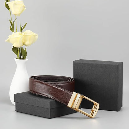 GAEKEAO Ratchet Belt for Men Genuine Leather 1 3/8" - Micro-Adjust Buckle Trim to Fit Dress Belt Casual to Formal Gift Boxed