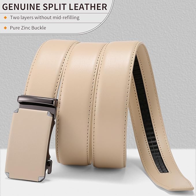 GAEKEAO Ratchet Belts for Men Dress Casual 1 3/12" Adjustable Genuine Leather Slide Buckle Designer Belt with Box Trim to Fit