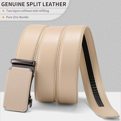 GAEKEAO Ratchet Belts for Men Dress Casual 1 3/12" Adjustable Genuine Leather Slide Buckle Designer Belt with Box Trim to Fit