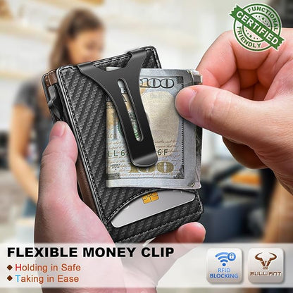 BULLIANT Men Wallet,Magnetic Metal Wallet Money Clip 9Cards Pop-up Access RFID Blocking