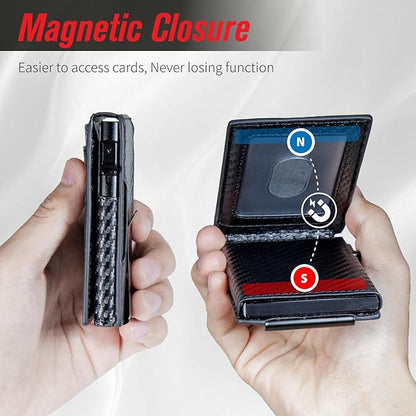 Wallet for Men, RFID Blocking Pop Up Wallet, Bifold Slim Minimalist Credit Card Holder for 9-14 Cards, Front Pocket Aluminum Card Case with ID Window, Money Clip, Gifts for Men