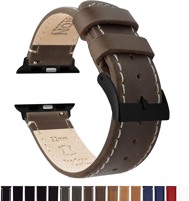 BARTON WATCH BANDS - Top Grain Leather Watch Bands Compatible with Apple Watch Models - 1, 2, 3, 4, 5, 6, 7, 8, 9, 10, SE, Ultra & Ultra 2