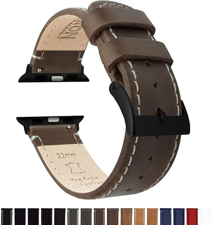 BARTON WATCH BANDS - Top Grain Leather Watch Bands Compatible with Apple Watch Models - 1, 2, 3, 4, 5, 6, 7, 8, 9, 10, SE, Ultra & Ultra 2