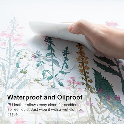 QIYI Large Mouse Pad, Floral Desk Mat for Desktop, Wildflowers Herbs PU Leather Waterproof Gaming Mousepad, Computer Laptop Desk Accessories Protector Writing Pads for School Office Home 31.5" x 15.7"