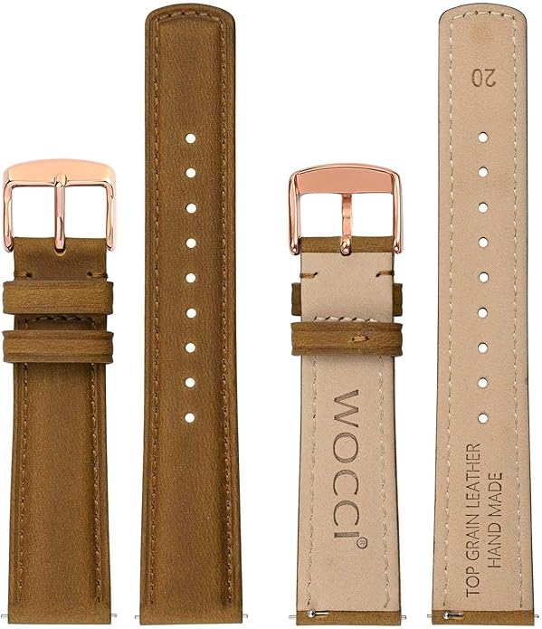 WOCCI Quick Release Watch Band, Distressed Genuine Leather, Stainless Steel Buckle, Strap Width 18mm 19mm 20mm 22mm 24mm