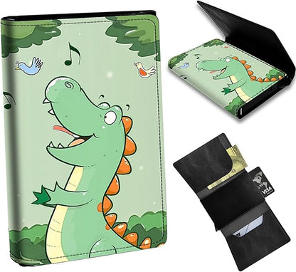 Green Dinosaur Minimalist Wallet for Men, Pop Up Card Case Wallet for Women, PU Leather Automatic Credit Card Holder Metal Money Clip Wallet RFID Blocking Bifold Pocket Wallet