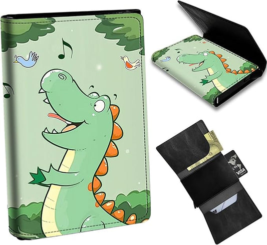 Green Dinosaur Minimalist Wallet for Men, Pop Up Card Case Wallet for Women, PU Leather Automatic Credit Card Holder Metal Money Clip Wallet RFID Blocking Bifold Pocket Wallet