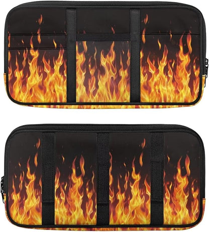 Flames Print Sun Visor Storage Bag Multi-Pocket Auto Visor Storage Bag with Zipper Pockets,Adjustable Straps Auto Interior Accessories Pocket Organizer