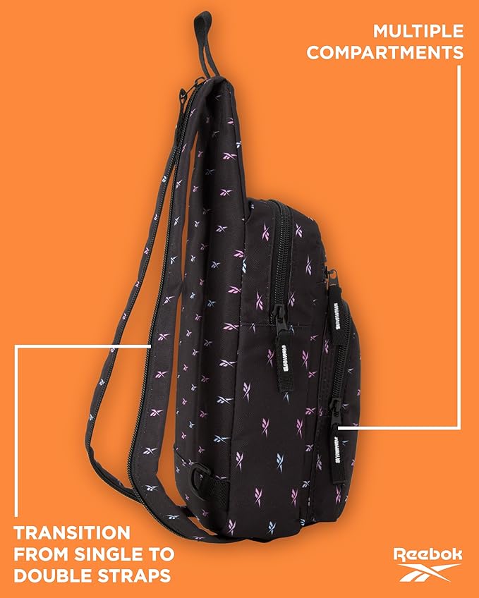 Reebok Unisex Crossbody Sling Bags – Compact Convertible Strap Cross Body Bag Travel Sling Bag - Gym & Travel Essential, Cosmos Black Ombre