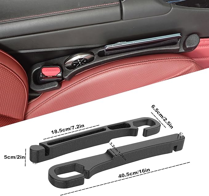 2 Pack Car Seat Gap Filler with Storage, Organizer, Hook & Emergency Glass Breaker, Universal for Cars Trucks SUVs, Stop Items from Falling
